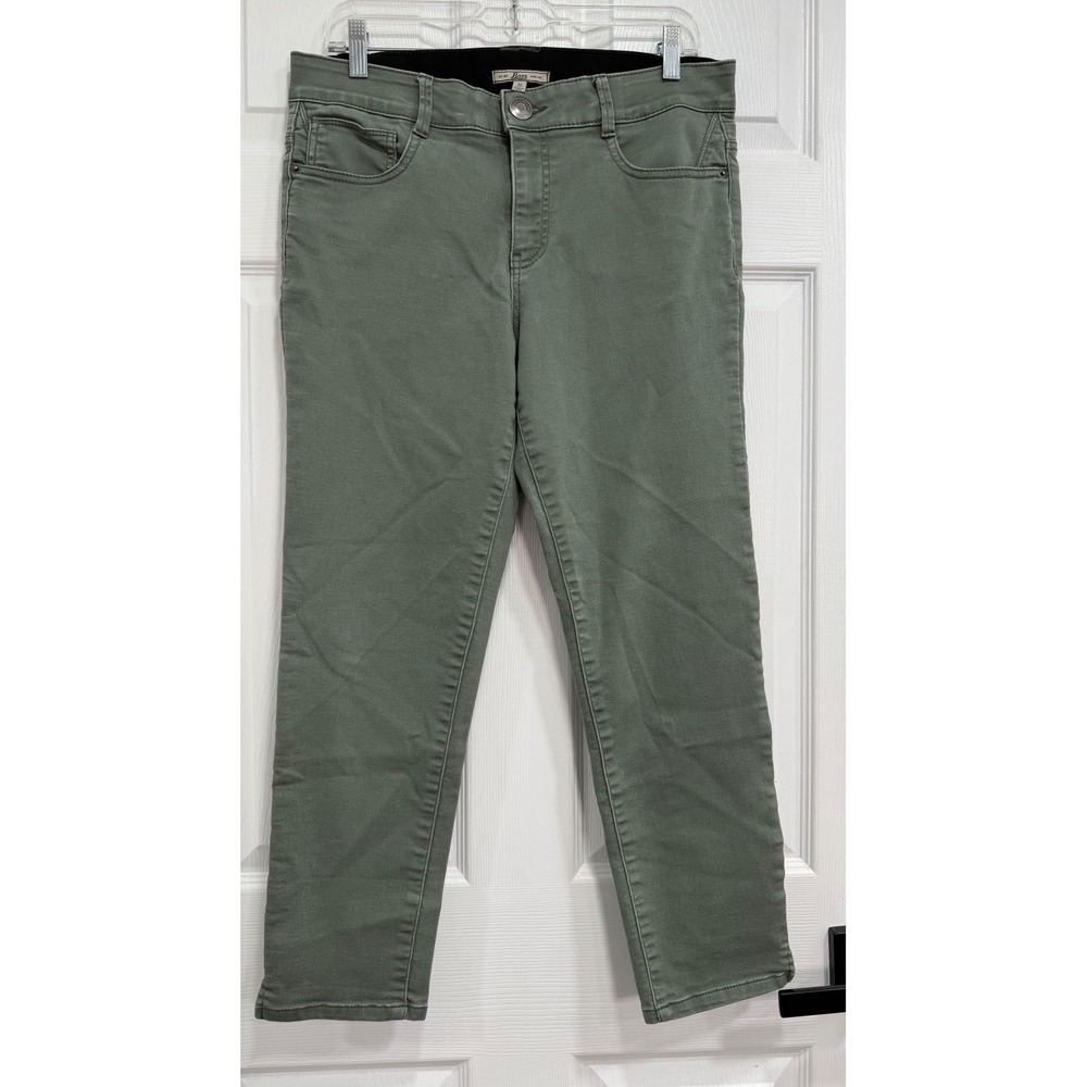 GH Bass & Co Womens Olive Green Straight Leg Stretch Twill Pants Size 12